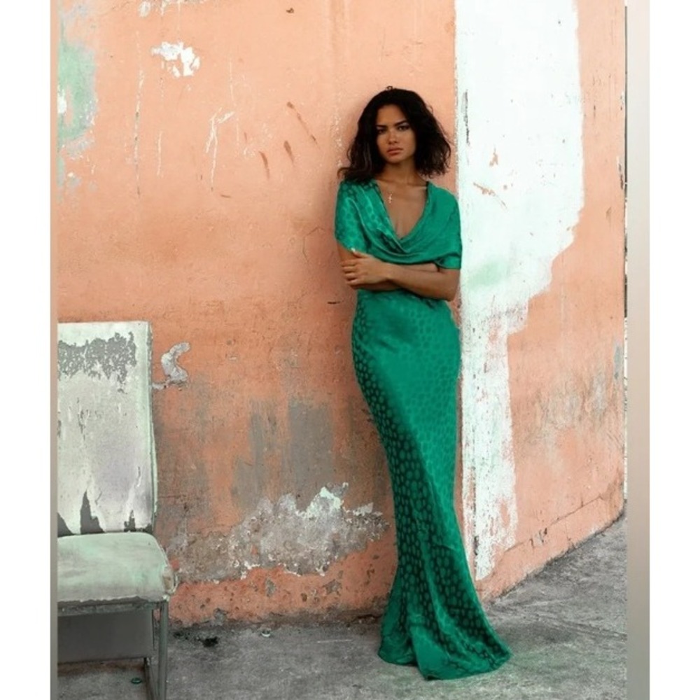 Rat & Boa Odessa Dress Size M NEW Green Cowl Neck Maxi Jacquard Formal Glamour